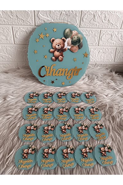 Doğrukan Hediyelik Yeşil balonlu ayıcıklı pleksi kapı süsü 20 li magnet set