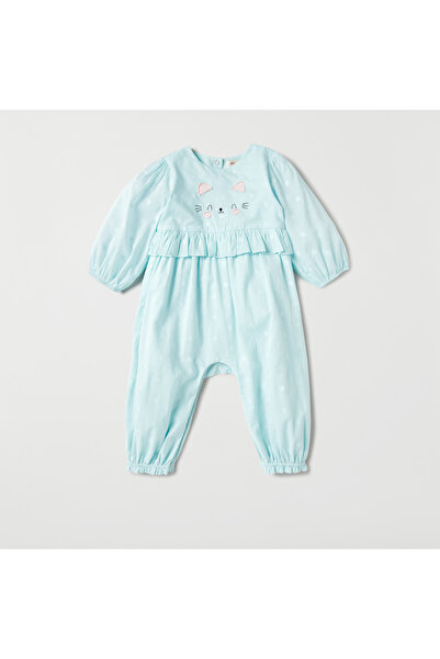 Juniors رومبير مطرز على شكل قطة بأكمام طويلة وتفاصيل كشكشة