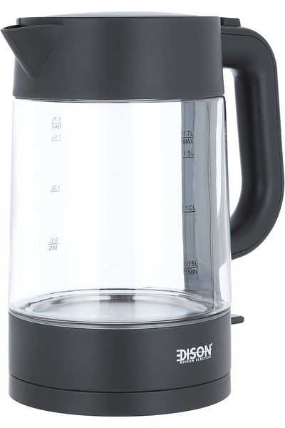 Edison Electric Glass Water Kettle Edison, 1.7L, 2200W, K727NN - Transparent Dark Gray