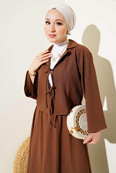 YILMAZBARMAZ Women's Double Breasted Lapel Tree Bark Skirt Suit