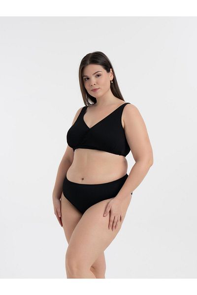 AQUAVİVA Women's Black Ribbed Plus Size Quinn Double Breasted Detailed Gathering Bikini Set