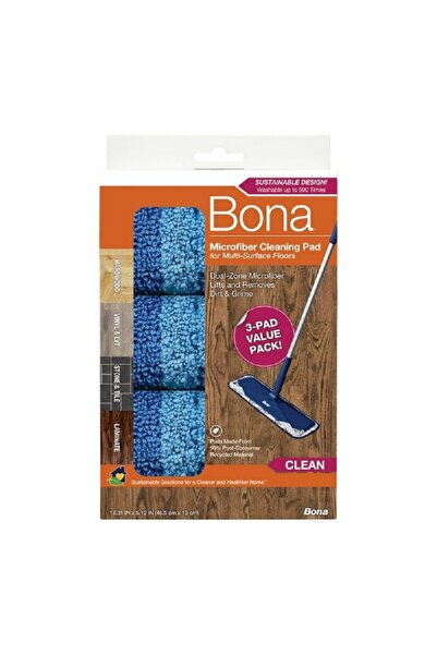 BONA وسادة ممسحة من الألياف الدقيقة مكونة من 3 قطع للأرضيات متعددة الأسطح بال...