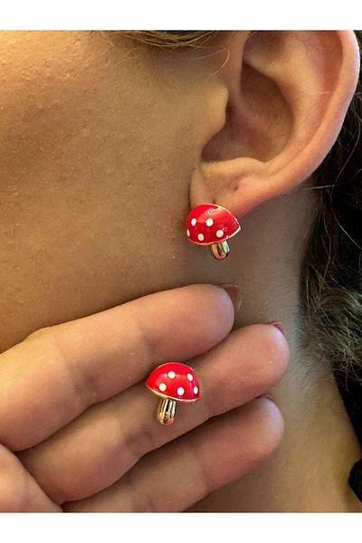 Gönülden Tasarım Red Mushroom Women's Earrings