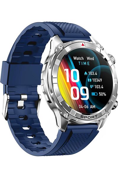 X.Cell Xcell Elite6 Smartwatch, 1.52" HD, BT Calling, Wireless Charging, SpO₂, IP67, Silver/Blue Strap