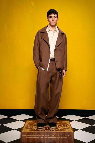 GIESTO 100% Linen Double-Breasted Brown Jacket