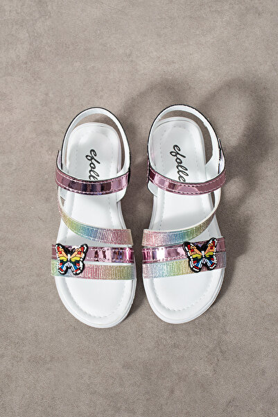 BOUIS Children's Purple Daily Single Velcro Butterfly Detailed Lightweight Sandals Comfortable Sole Beach Pool Daily Slippers