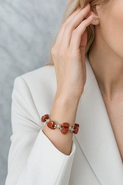Safnaturel Igsl Certified Jasper Natural Stone Triple Macrame Bracelet