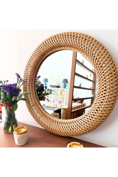 PESHCE El Yapımı Bambu Yuvarlak Ayna 60 cm