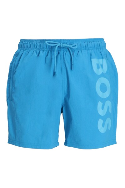 BOSS Erkek Logo Baskılı Hızlı Kuruyan Kumaş Beli İp Bağlamalı Mavi Mayo 50514...