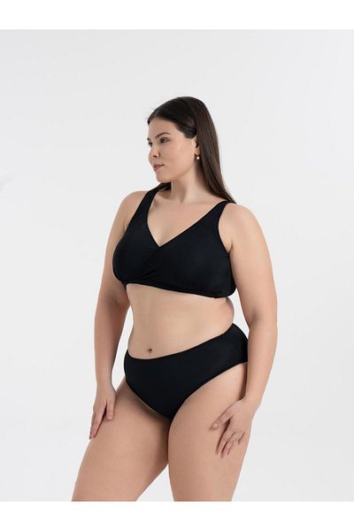 AQUAVİVA Women's Black Plus Size Quinn Double Breasted Detailed Gathering Bikini Set