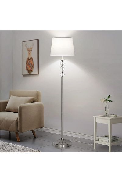 rexa Seaside Village Rustic Floor Lamp – Dimmable LED, White Linen Shade 8W, 158 cm Height