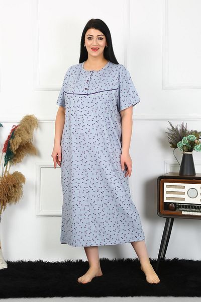 Celira Women's Plus Size Short Sleeve Indigo Mother Nightgown 1374