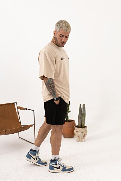 QUİCKPREP Fast Mindset Printed Oversize Μπεζ T-Shirt – Ανδρικά αθλητικά και casual ρούχα