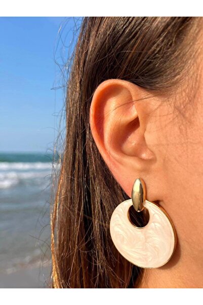 Zerys Jewelry White Colored Enameled Steel Round Earrings