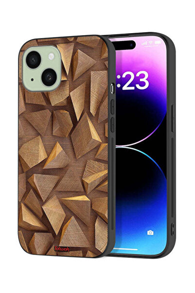 Tolwak Apple iPhone 15 Plus Protective Case Cover Wood Pieces Art