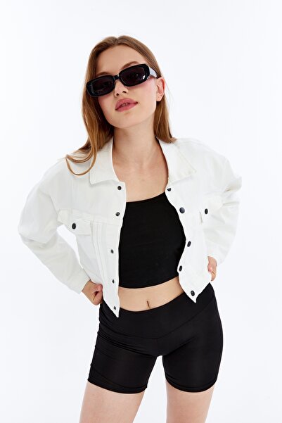 CHOS7N Women's Bomber Gabardine Jacket Snap Button College Denim Jacket with Pockets Colorful Easy to Match Jacket