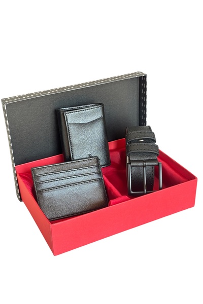Tisaati Premium Series Special Boxed Luxury Leather Mechanism Wallet Belt and Card Holder Men's Set