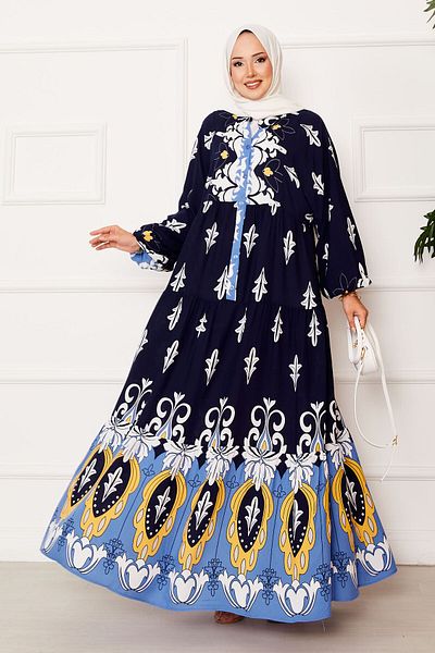 EBRUTESETTÜR Patched Half Button Viscose Hijab Dress