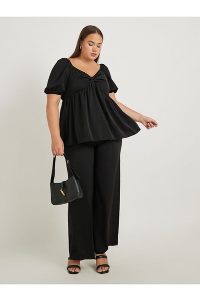 Styli Plus Size Solid Elasticated Waistband Wide Leg Pants