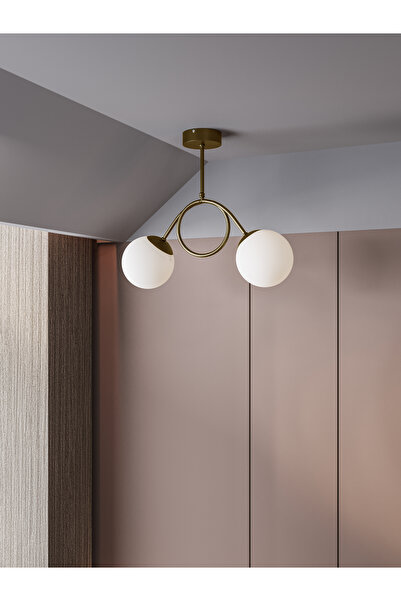 avizade ARVEN Modern Eskitme Metal Gövdeli 2'li Beyaz Cam Küre Avize | Yay Fo...