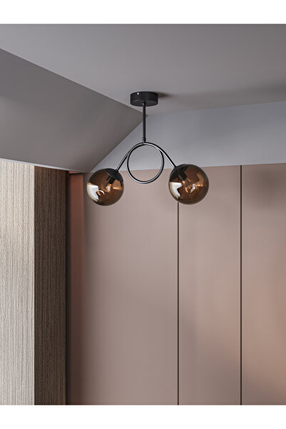 avizade ARVEN Modern Siyah Metal 2'li Bal Cam Küre Avize | Yay Formlu Aydınla...