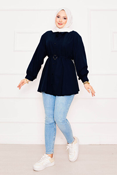 EBRUTESETTÜR قميص تونيك من التيريكوتون بأربطة على شكل قلب معدني