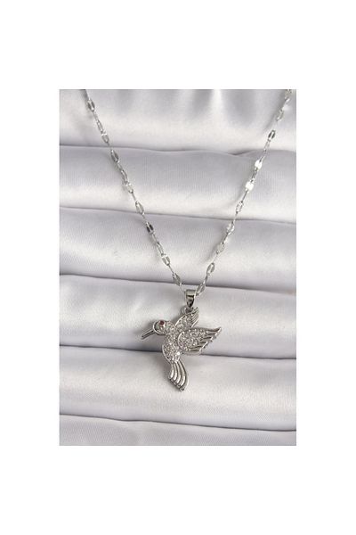 Skygo 316L Silver Color Zircon Stone Hummingbird Model Women's Necklace - Tj-Bko9675