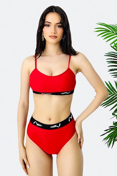 FashionForYou Meyna 3-piece Swimsuit, Thong, Brazilian Briefs And Sports Bra, Red, 44