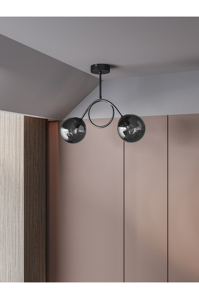 avizade ARVEN Modern Siyah Metal 2'li Füme Cam Küre Avize | Yay Formlu Aydınl...