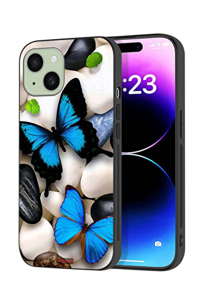 Tolwak Apple iPhone 15 Plus Protective Case Cover Butterflies On Stones