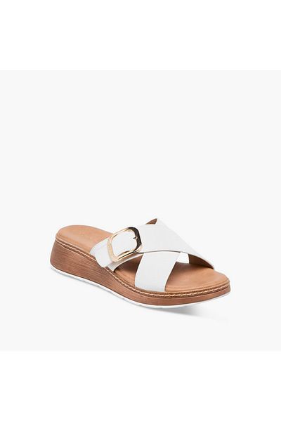 Paprika Buckle Accent Slip-On Cross Strap Sandals