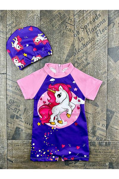 gnygiyim Girls' Jumpsuit Swimsuit Sun Protection Character Patterned-Boneli