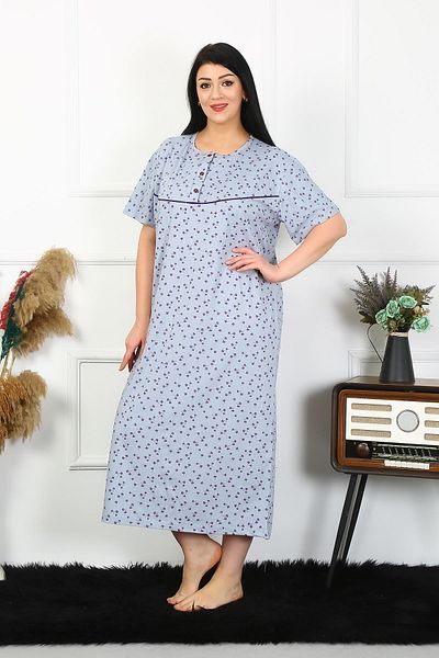 Celira Women's Plus Size Short Sleeve Indigo Mother Nightgown 1374