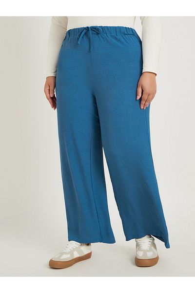 Styli Plus Size No Waistband Wide Leg Pants with Drawstring