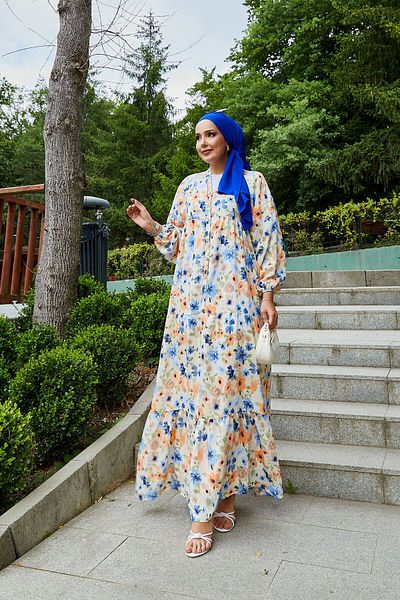 EBRUTESETTÜR Modal Floral Patterned Hijab Dress