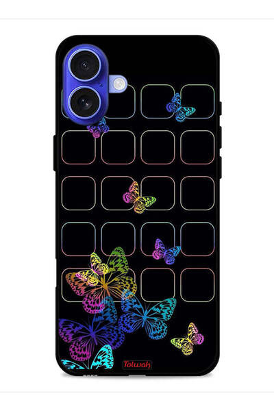 Tolwak غطاء حماية لهاتف Apple iPhone 16 Plus بنقشة فراشات ملونة