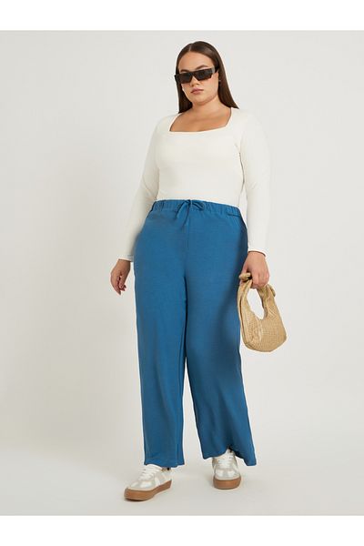 Styli Plus Size No Waistband Wide Leg Pants with Drawstring