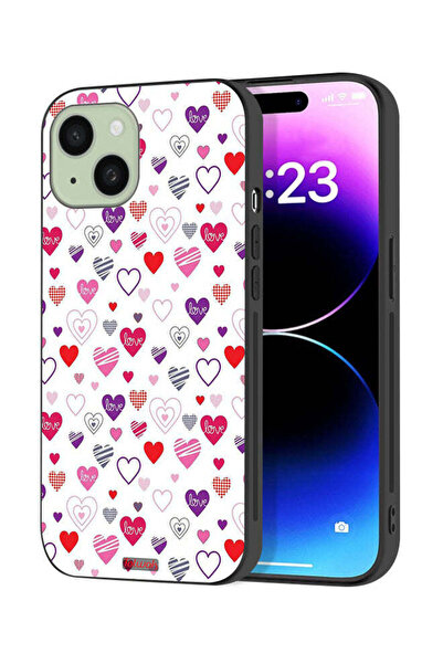 Tolwak Apple iPhone 15 Plus Protective Case Cover Hearts Doodle