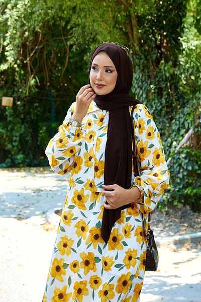 EBRUTESETTÜR Shirt Collar Modal Patterned Hijab Dress