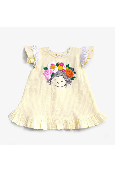 KeeBee Organic Cotton Hand-Embroidered Yellow Girls Blossom Dress