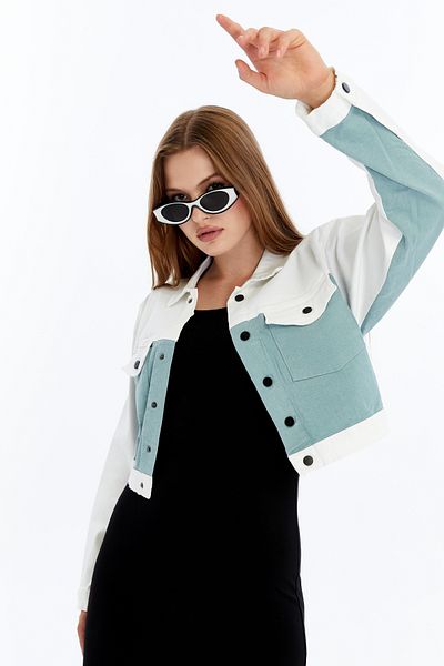 CHOS7N Women's Bomber Gabardine Jacket Snap Button College Denim Jacket with Pockets Colorful Easy to Match Jacket