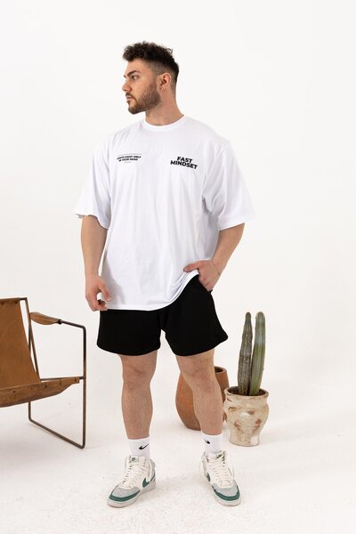 QUİCKPREP Fast Mindset Printed Oversize Μπεζ T-Shirt – Ανδρικά αθλητικά και casual ρούχα