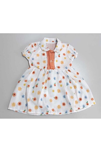 Sönmez Baby PAPATYA DESEN ÖN ROBA SÜSLEMELİ BEBE ÇOCUK ELBİSE