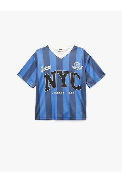 Koton V-Neck Short Sleeve Printed Jersey T-Shirt