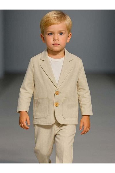 Zekids Boy's linen jacket t-shirt pants 3-piece basic suit