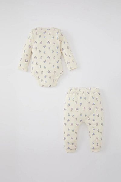 DeFacto Baby Girl Fruit Patterned Long Sleeve Ribbed Camisole with Snap Fasteners Body Bottom Set of 2