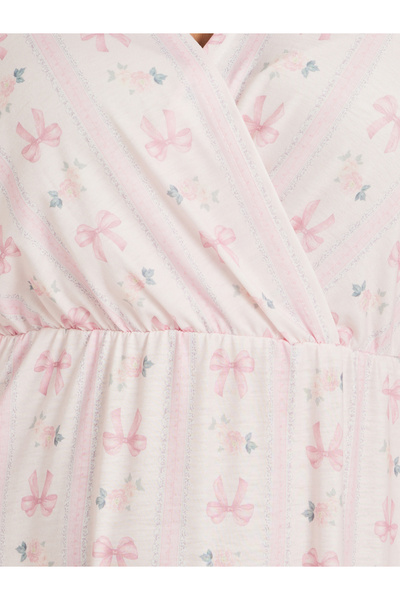 Styli Plus Size Bow Print Wrap Look Nightdress