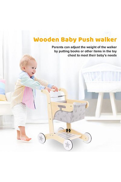 Factory Price - Ella Kids Wooden Shopping Trolley with Washable Cart