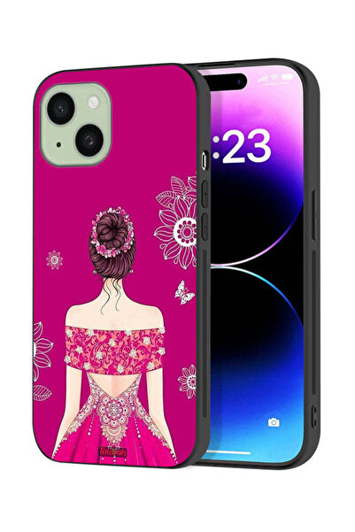 Tolwak Apple iPhone 15 Plus Protective Case Cover Girl And Flowers Art