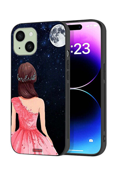 Tolwak Apple iPhone 15 Plus Protective Case Cover Girl And Moon Art